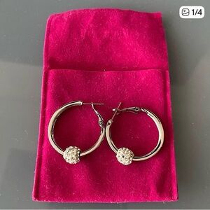 🩷 Stainless Steel Elegant Silver Hoop Earrings with Crystal Accents 🩷